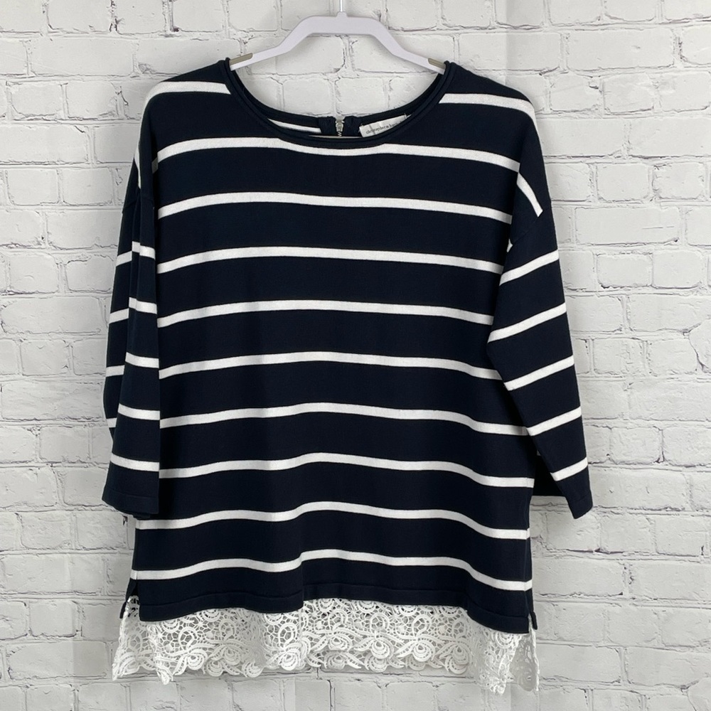 Christopher & Banks Striped 3/4 Sleeve Top Large